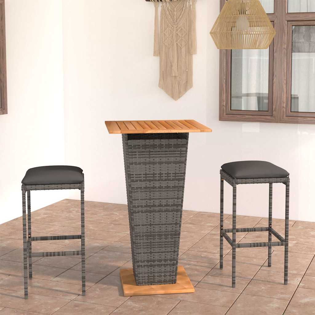 vidaXL 5-delige Tuinbarset met kussens poly rattan grijs