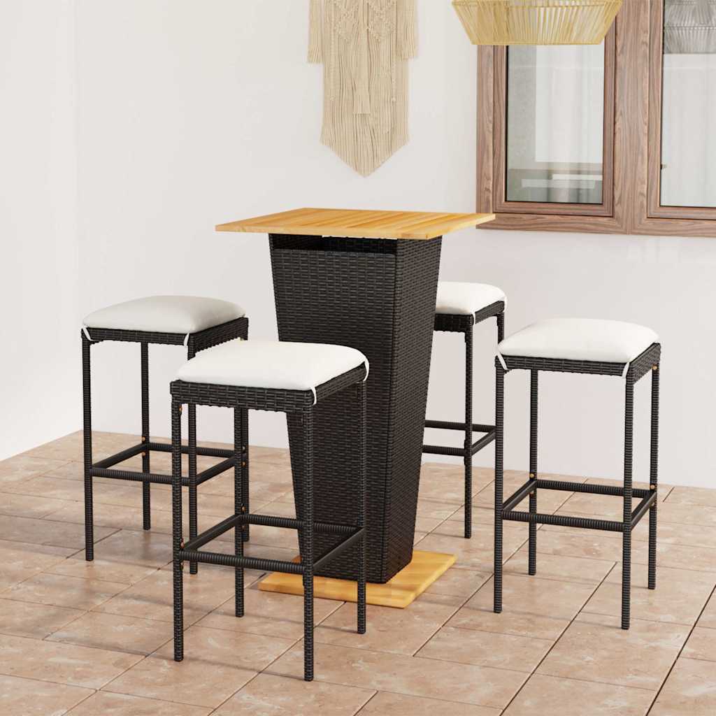 vidaXL 5-delige Tuinbarset met kussens poly rattan grijs