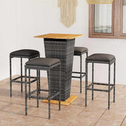 vidaXL 5-delige Tuinbarset met kussens poly rattan grijs