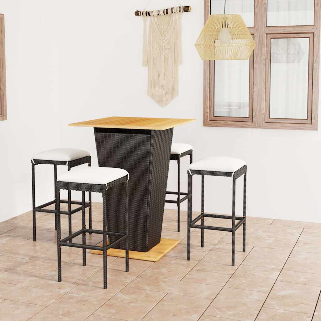 vidaXL 5-delige Tuinbarset met kussens poly rattan grijs