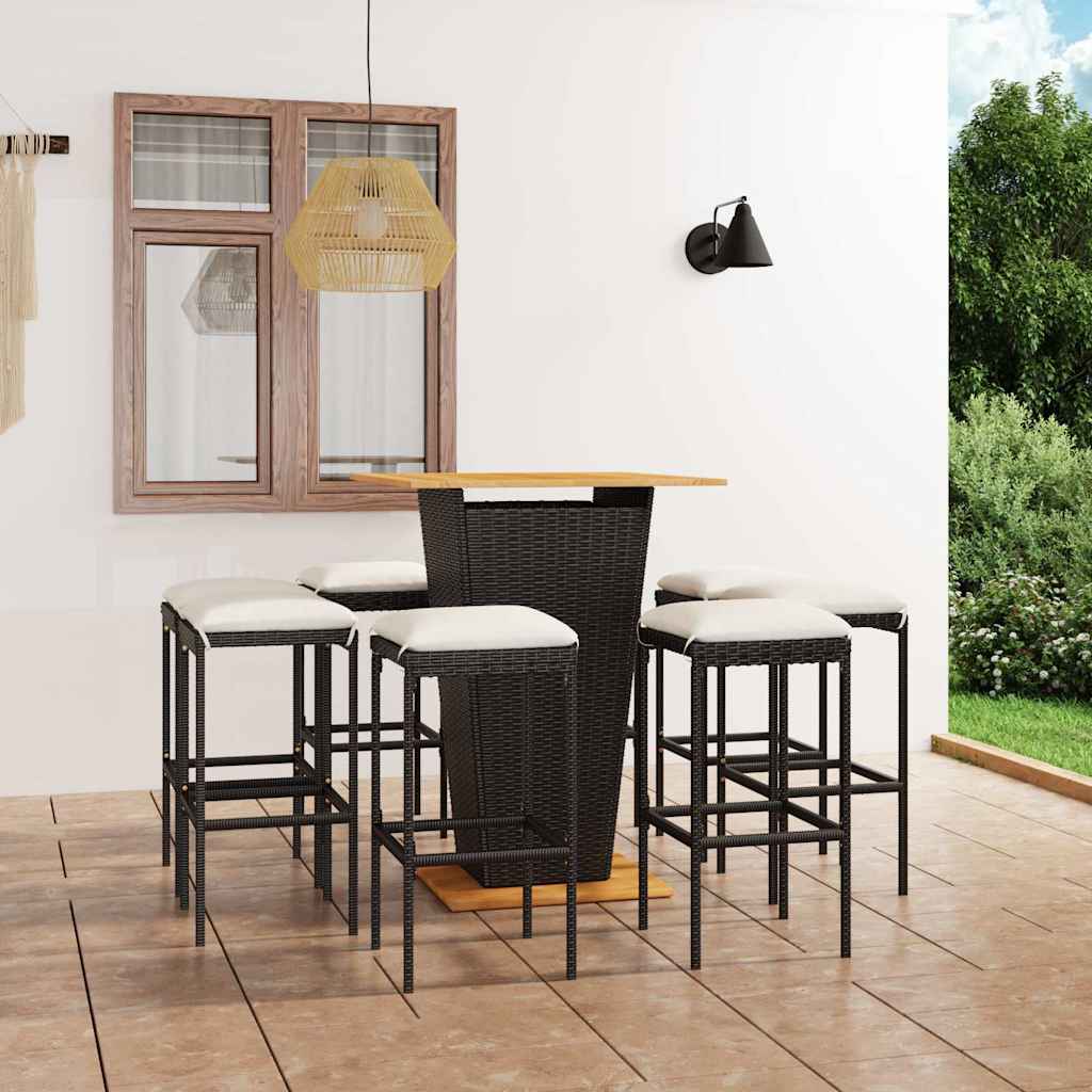 vidaXL 5-delige Tuinbarset met kussens poly rattan grijs