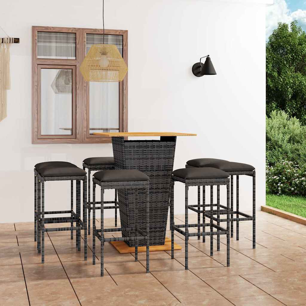 vidaXL 5-delige Tuinbarset met kussens poly rattan grijs