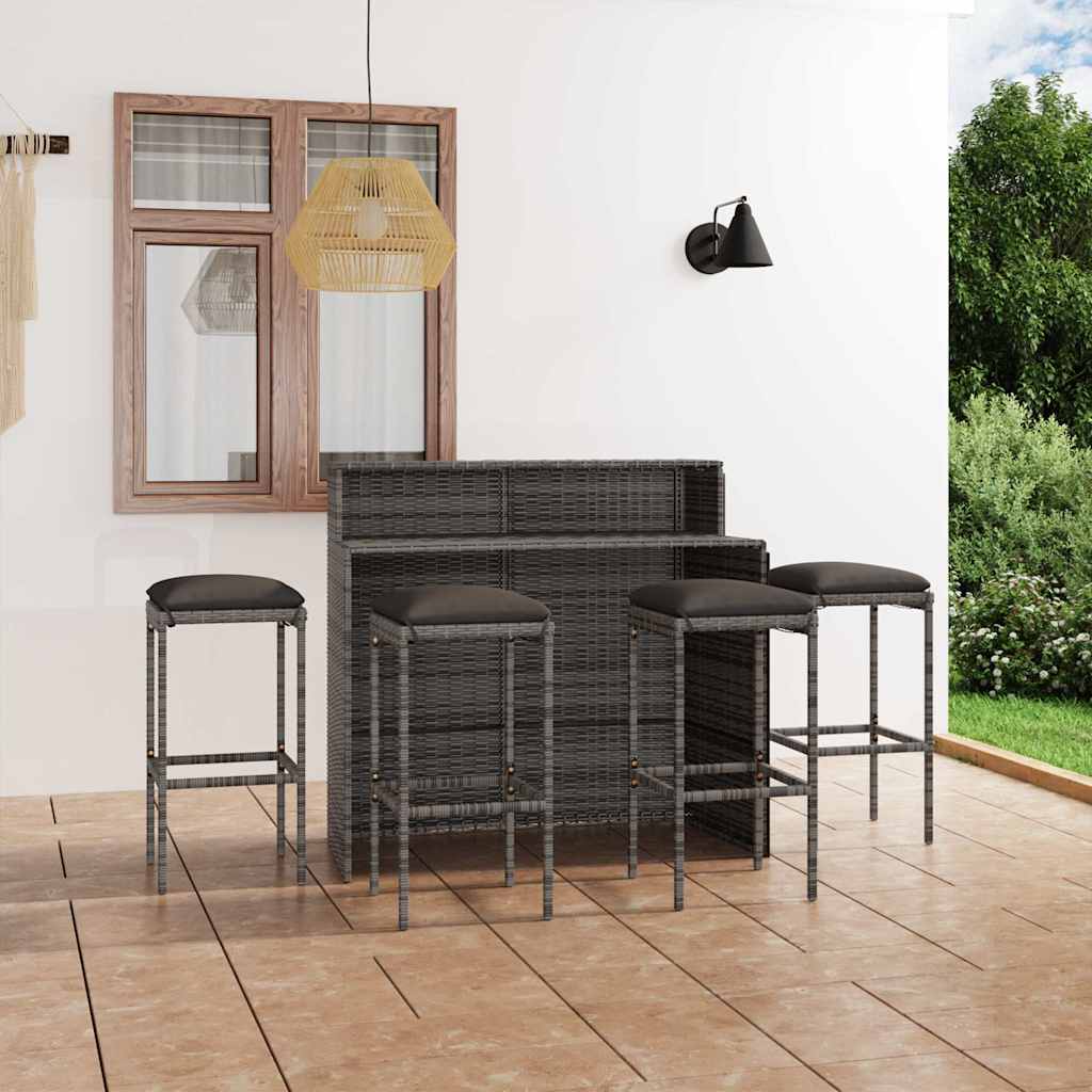 vidaXL 5-delige Tuinbarset met kussens zwart