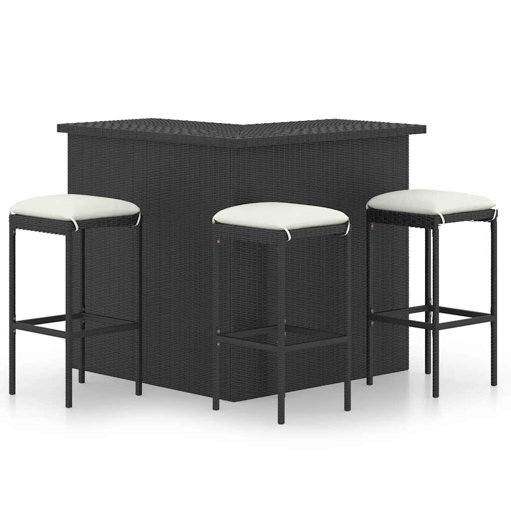 vidaXL 4-delige Tuinbarset met kussens poly rattan zwart