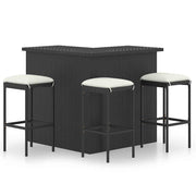 vidaXL 4-delige Tuinbarset met kussens poly rattan zwart