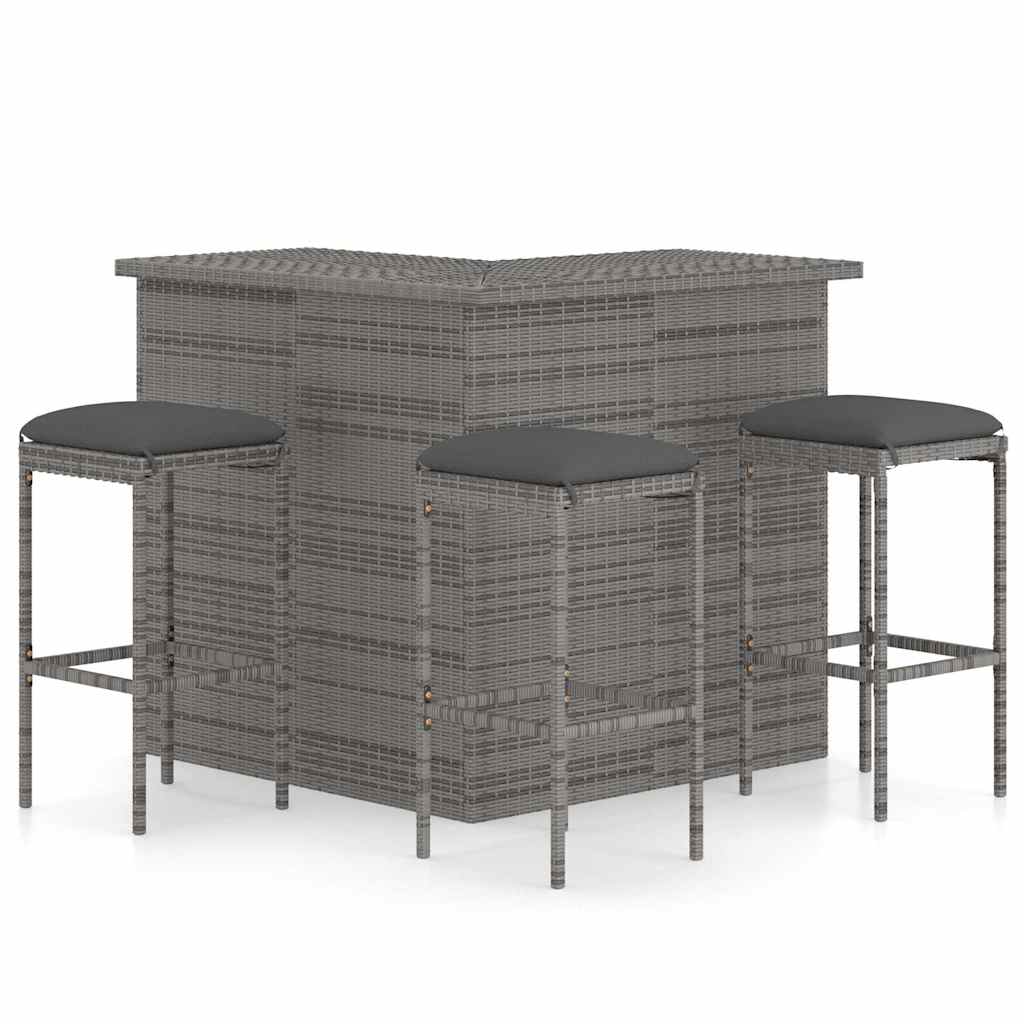 vidaXL 4-delige Tuinbarset met kussens poly rattan zwart
