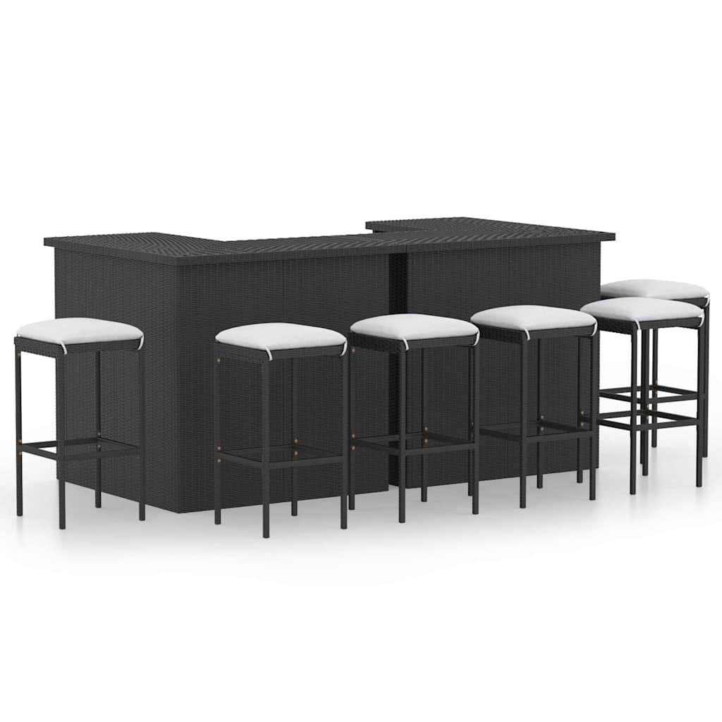 vidaXL 4-delige Tuinbarset met kussens poly rattan zwart