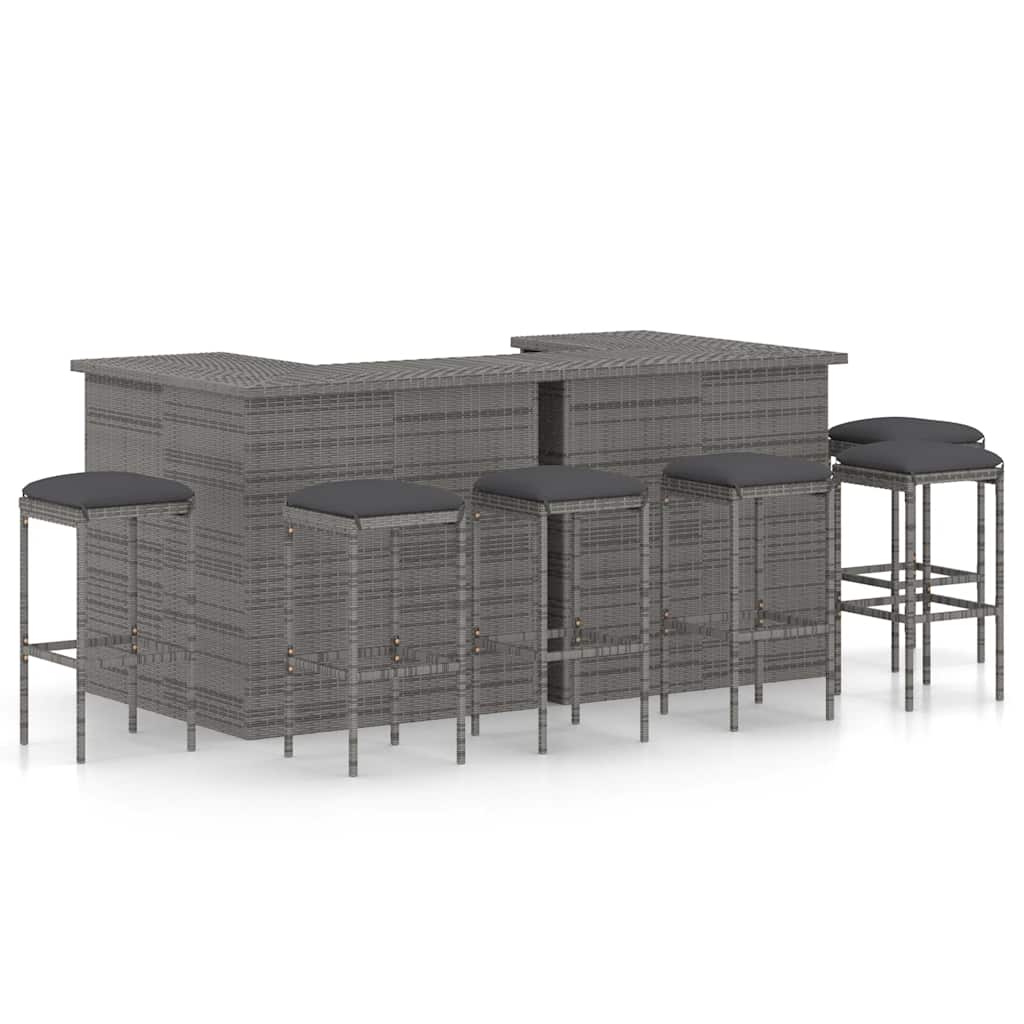 vidaXL 4-delige Tuinbarset met kussens poly rattan zwart