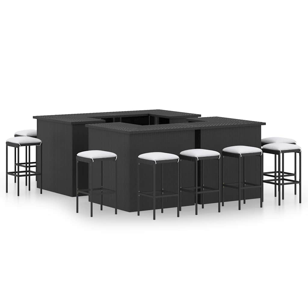vidaXL 4-delige Tuinbarset met kussens poly rattan zwart