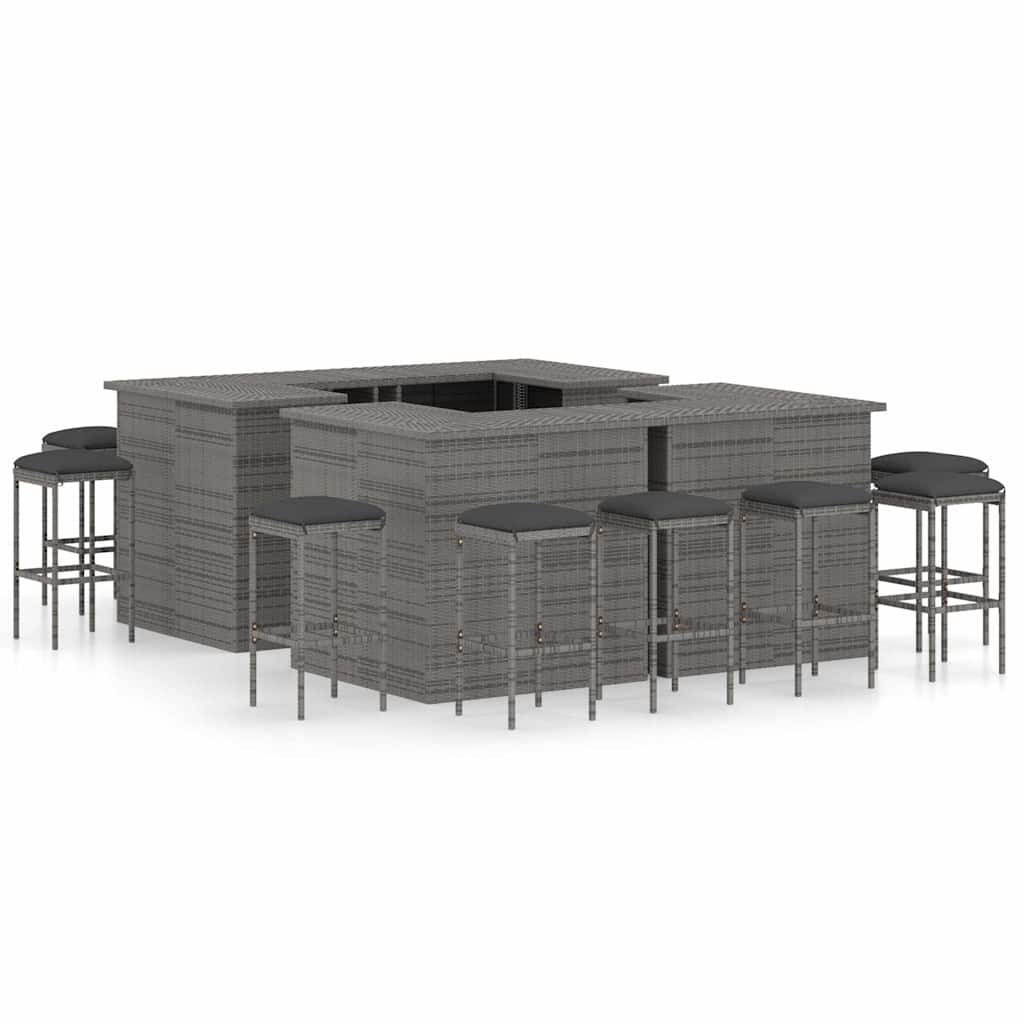 vidaXL 4-delige Tuinbarset met kussens poly rattan zwart