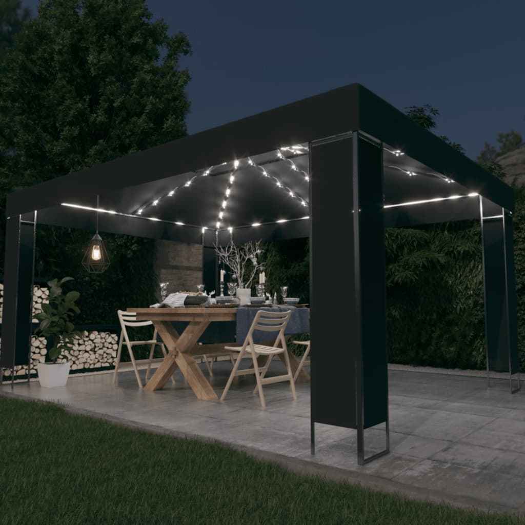 vidaXL Prieel met LED-lichtslinger 3x4 m wit