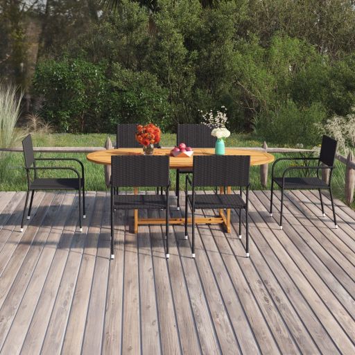 vidaXL 7-delige Tuinset poly rattan zwart