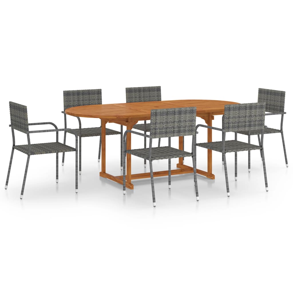 vidaXL 7-delige Tuinset poly rattan zwart