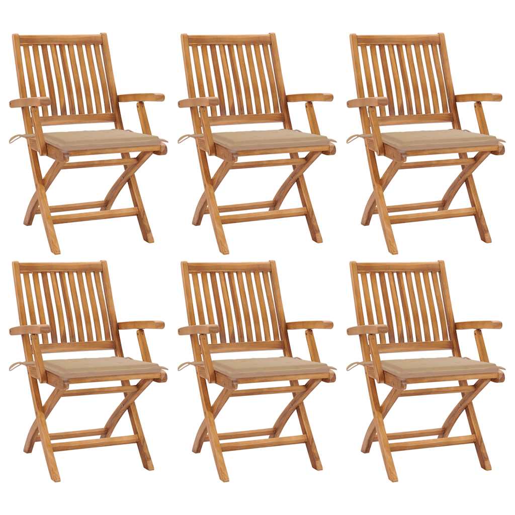 vidaXL Tuinstoelen 6 st inklapbaar met kussens massief teakhout