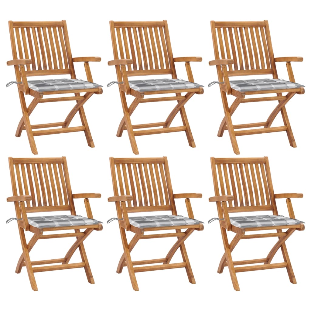 vidaXL Tuinstoelen 6 st inklapbaar met kussens massief teakhout