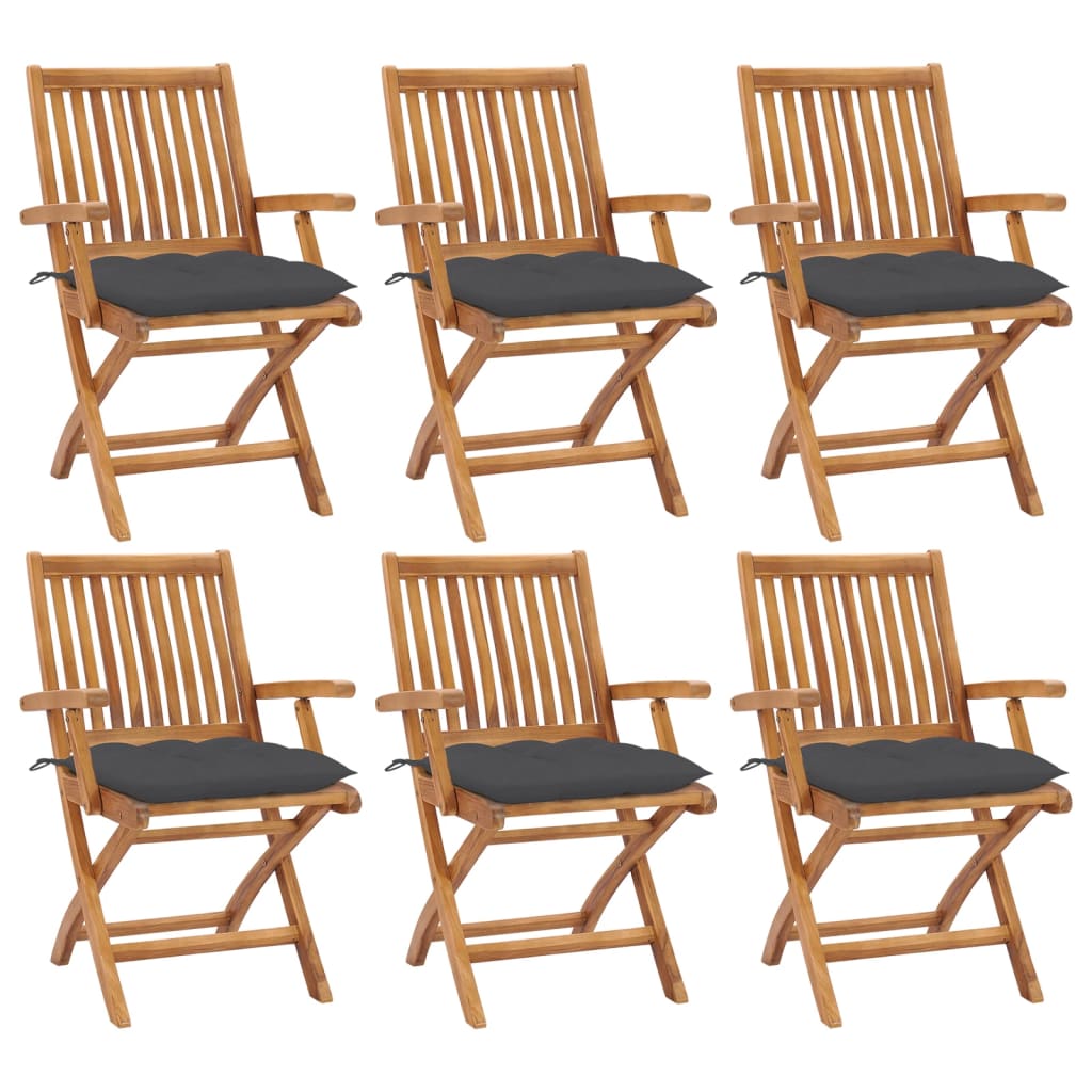 vidaXL Tuinstoelen 6 st inklapbaar met kussens massief teakhout