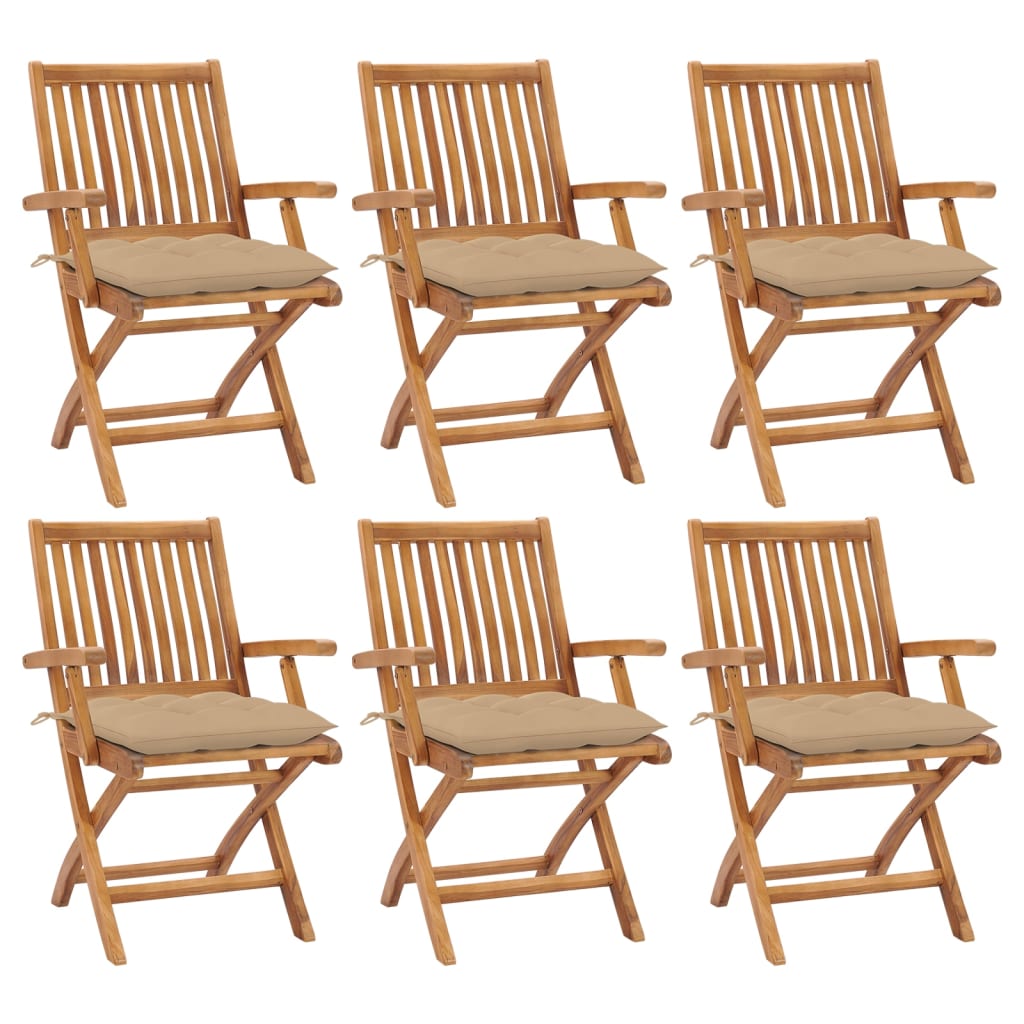 vidaXL Tuinstoelen 6 st inklapbaar met kussens massief teakhout