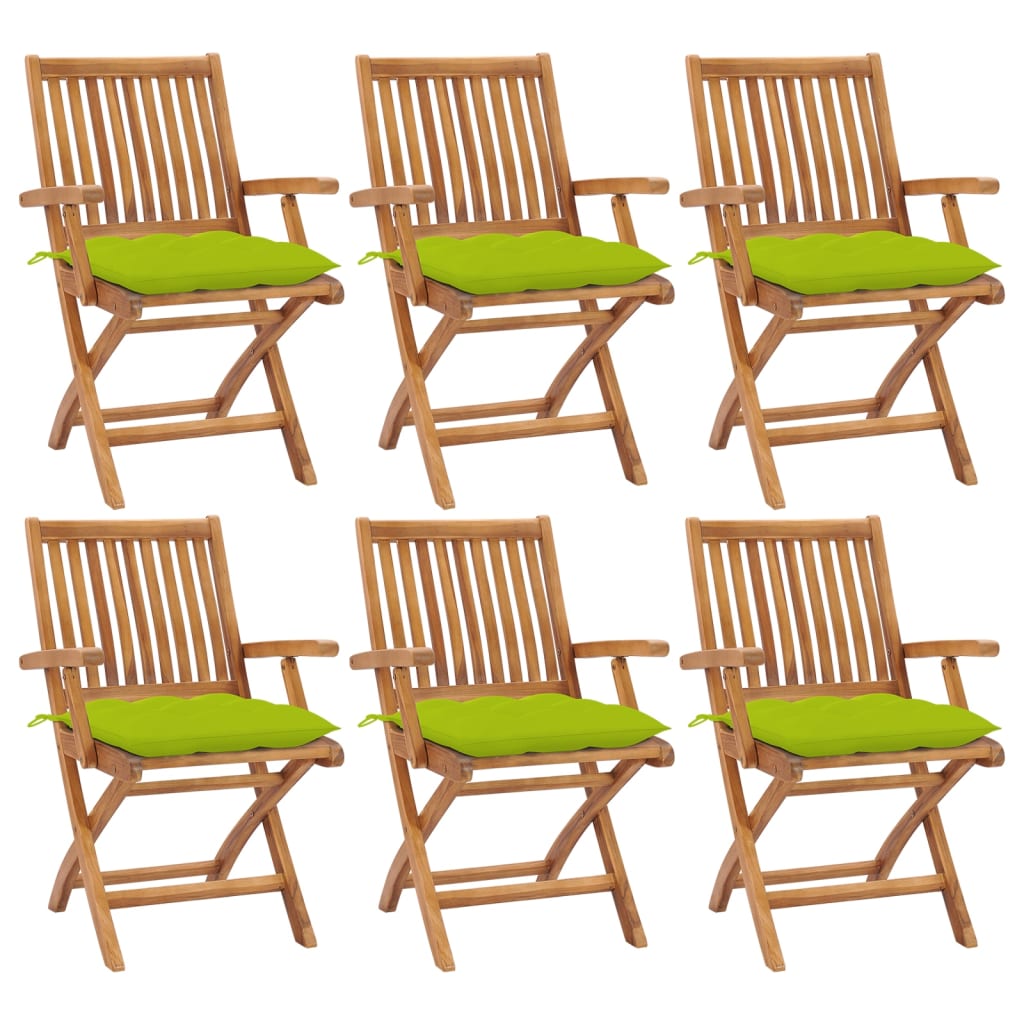 vidaXL Tuinstoelen 6 st inklapbaar met kussens massief teakhout