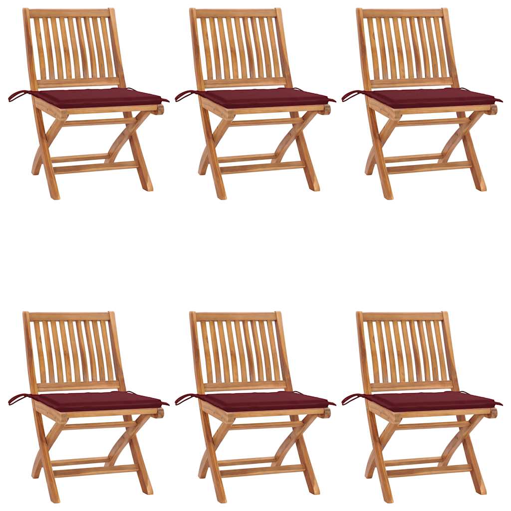vidaXL Tuinstoelen 6 st inklapbaar met kussens massief teakhout