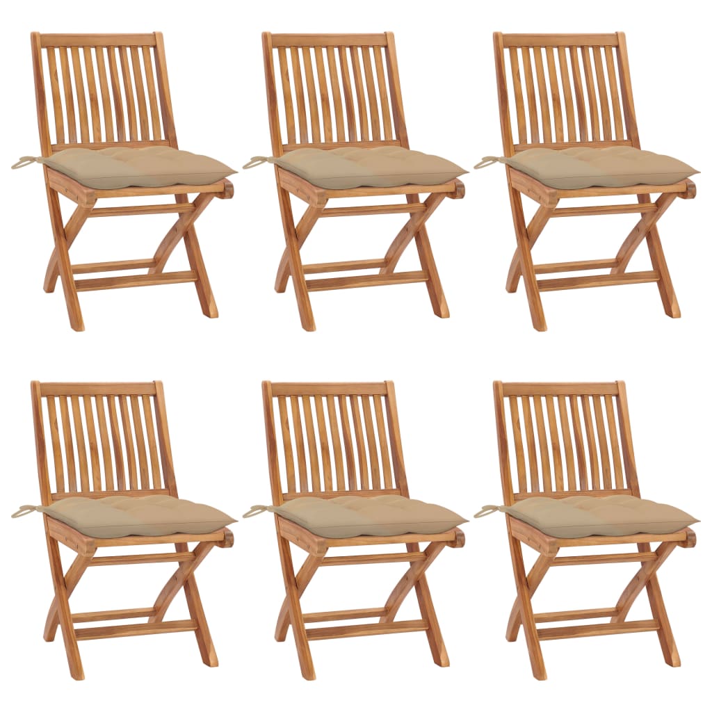 vidaXL Tuinstoelen 6 st inklapbaar met kussens massief teakhout