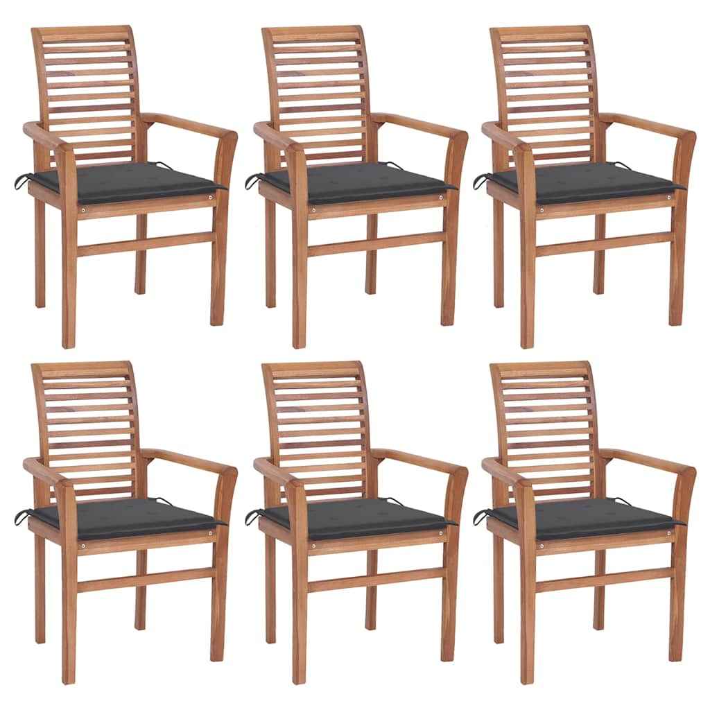 vidaXL Eetkamerstoelen 4 st met antracietkleurige kussens massief teakhout