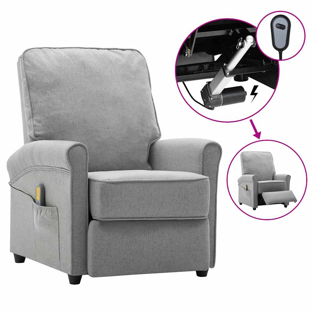 vidaXL Massagestoel elektrisch stof lichtgrijs