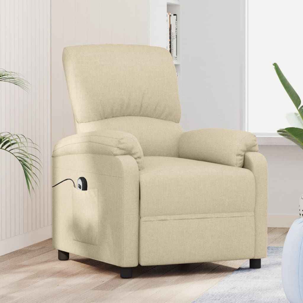 vidaXL Fauteuil verstelbaar elektrisch stof crèmekleurig