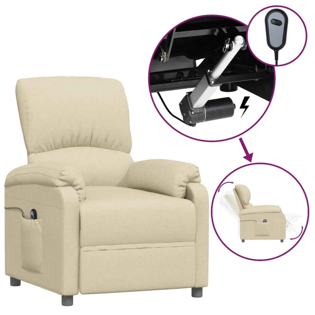 vidaXL Fauteuil verstelbaar elektrisch stof crèmekleurig