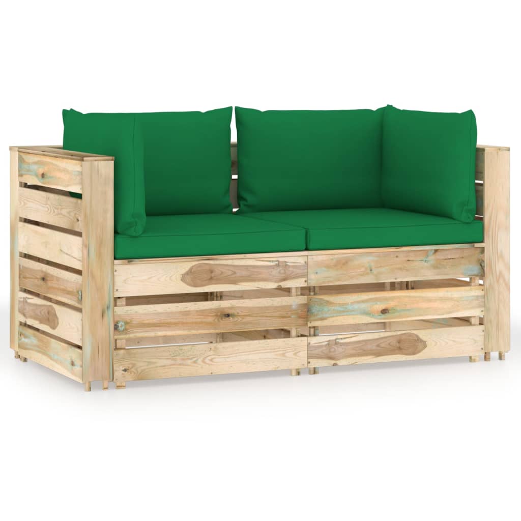 vidaXL Tuinbank 2-zits met kussens groen geïmpregneerd hout