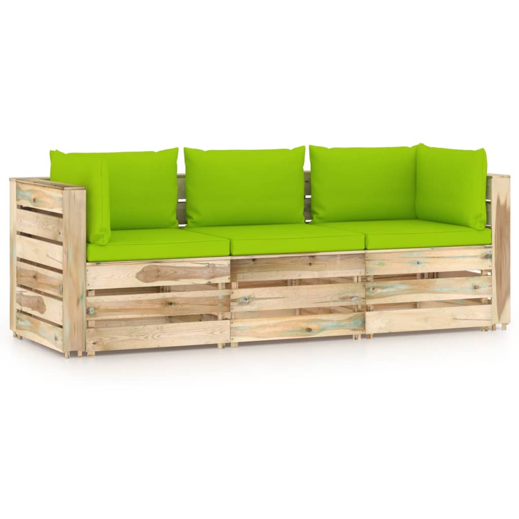 vidaXL Tuinbank 2-zits met kussens groen geïmpregneerd hout