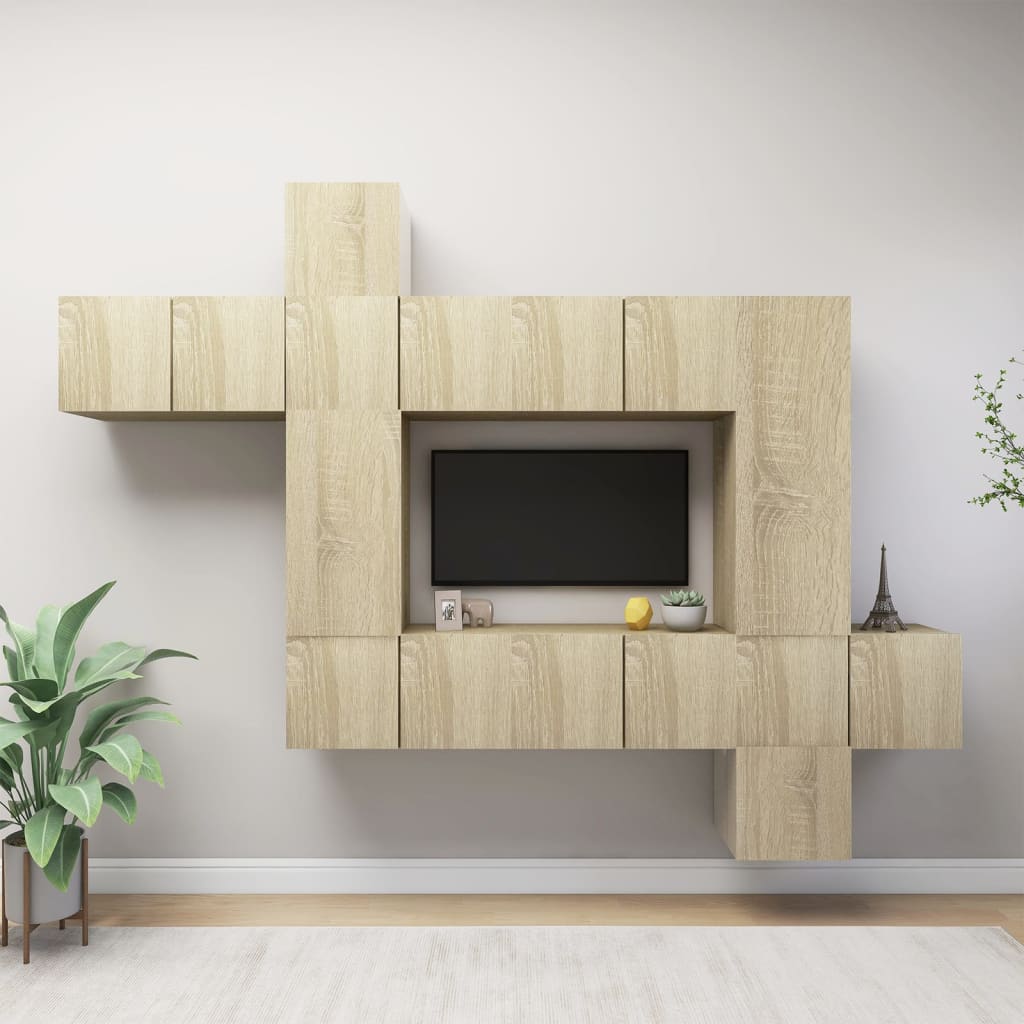 vidaXL 9-delig Tv-meubelset wandmontage bewerkt hout artisanaal eiken