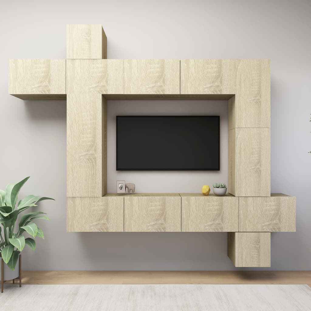 vidaXL 9-delig Tv-meubelset wandmontage bewerkt hout artisanaal eiken