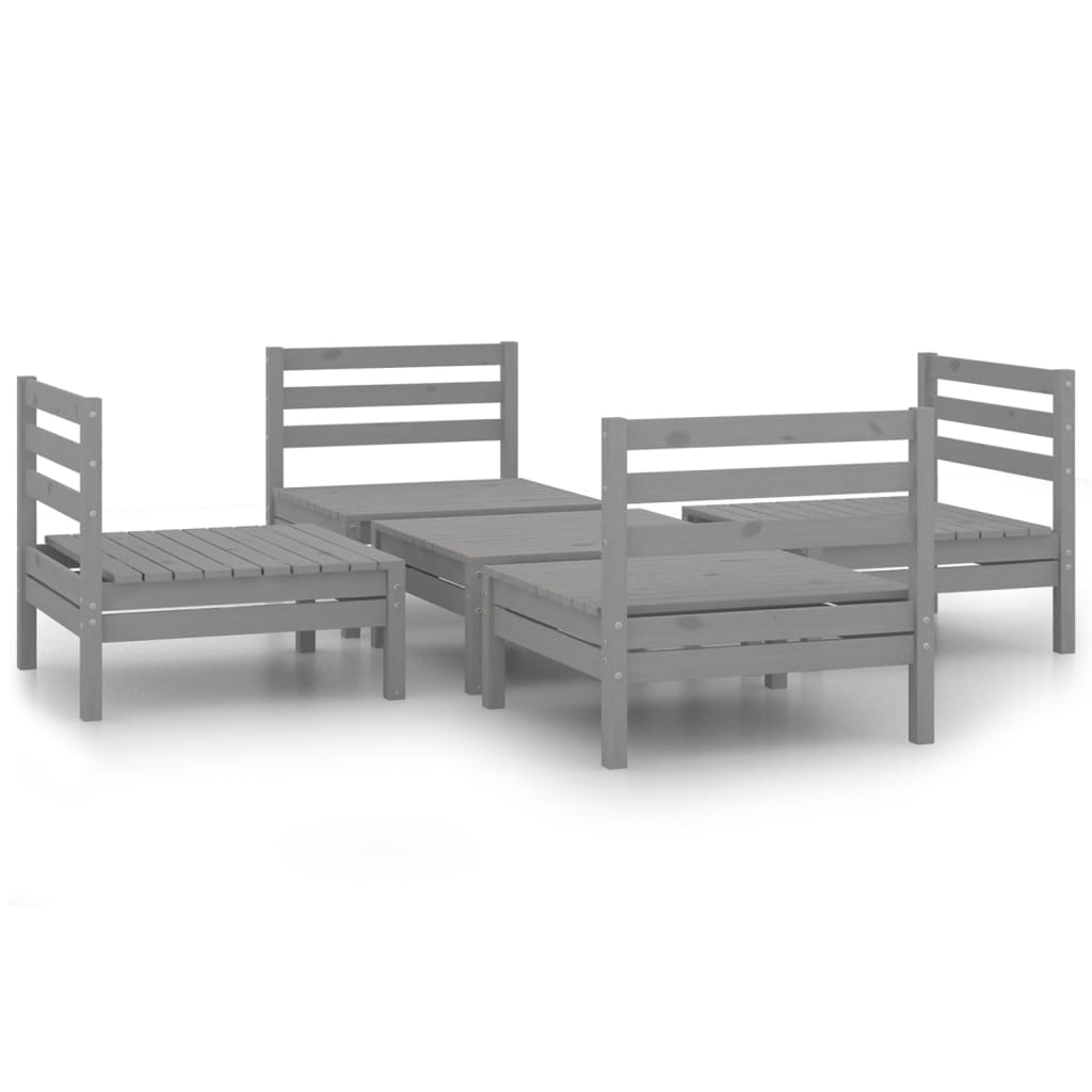 vidaXL 5-delige Loungeset massief grenenhout grijs