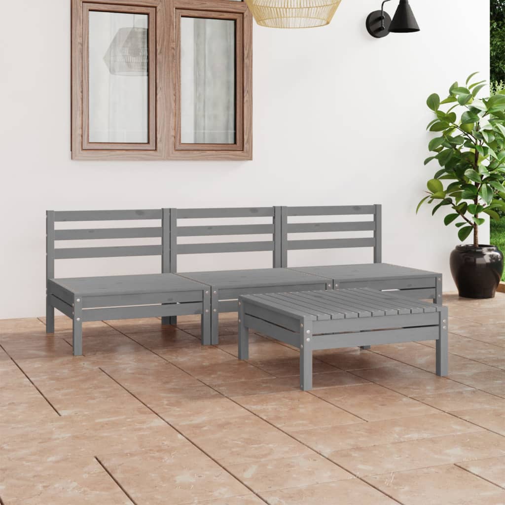 vidaXL 4-Piece Lounge Set Solid Pinewood Grey