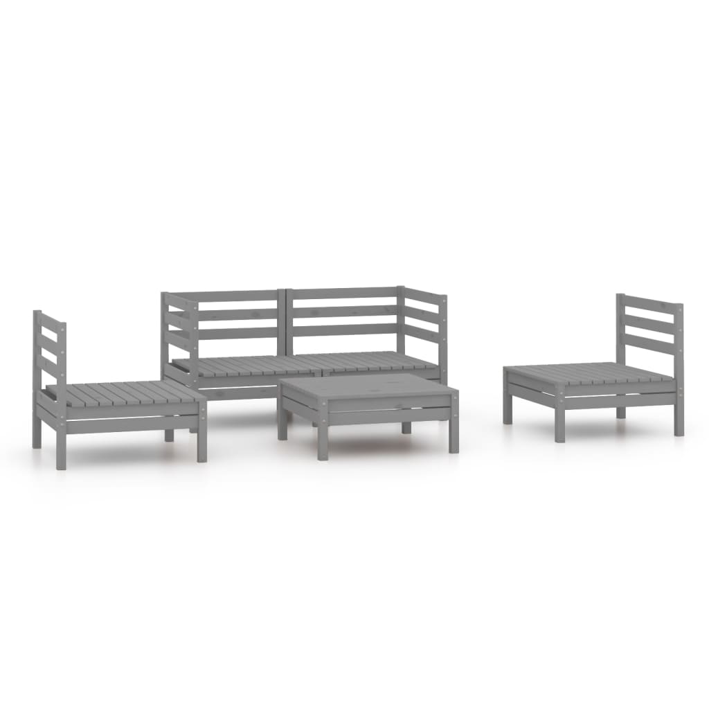 vidaXL 5-delige Loungeset massief grenenhout grijs