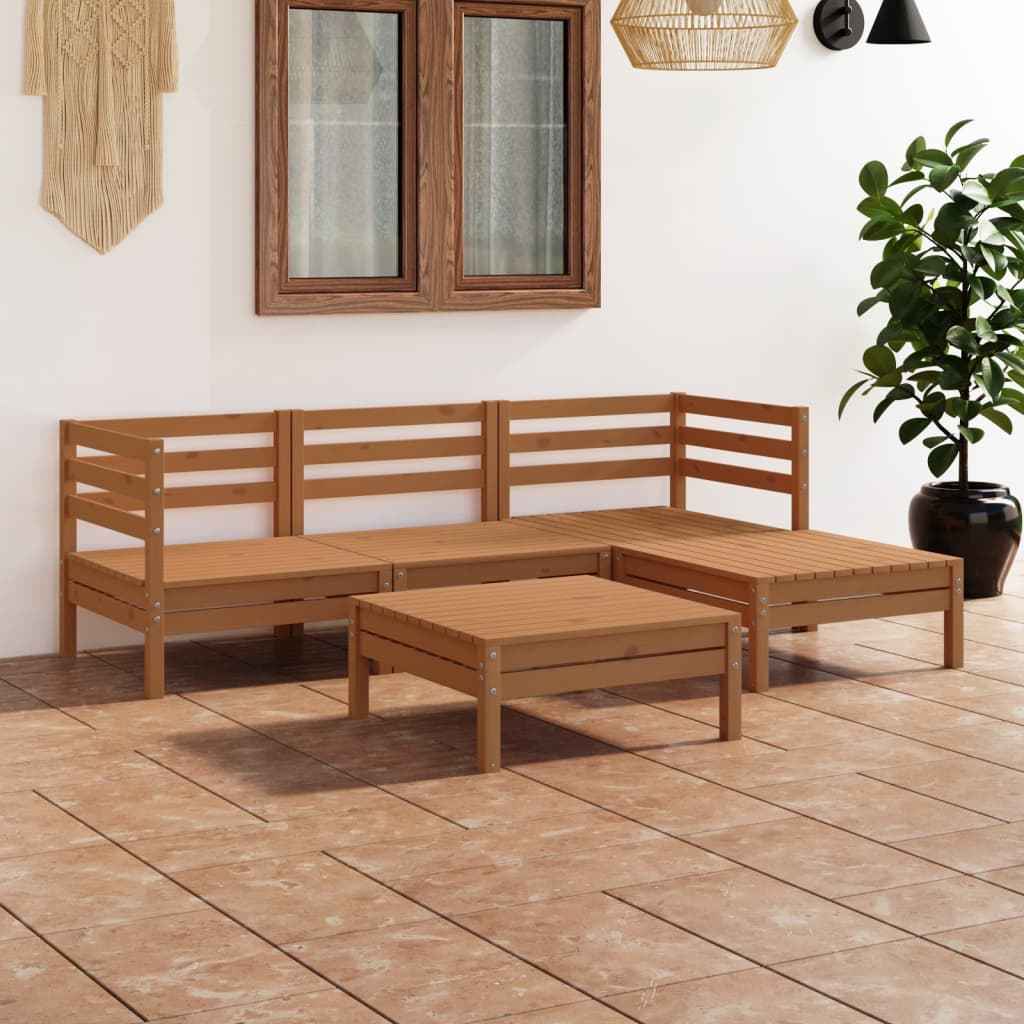 vidaXL 5-delige Loungeset massief grenenhout zwart