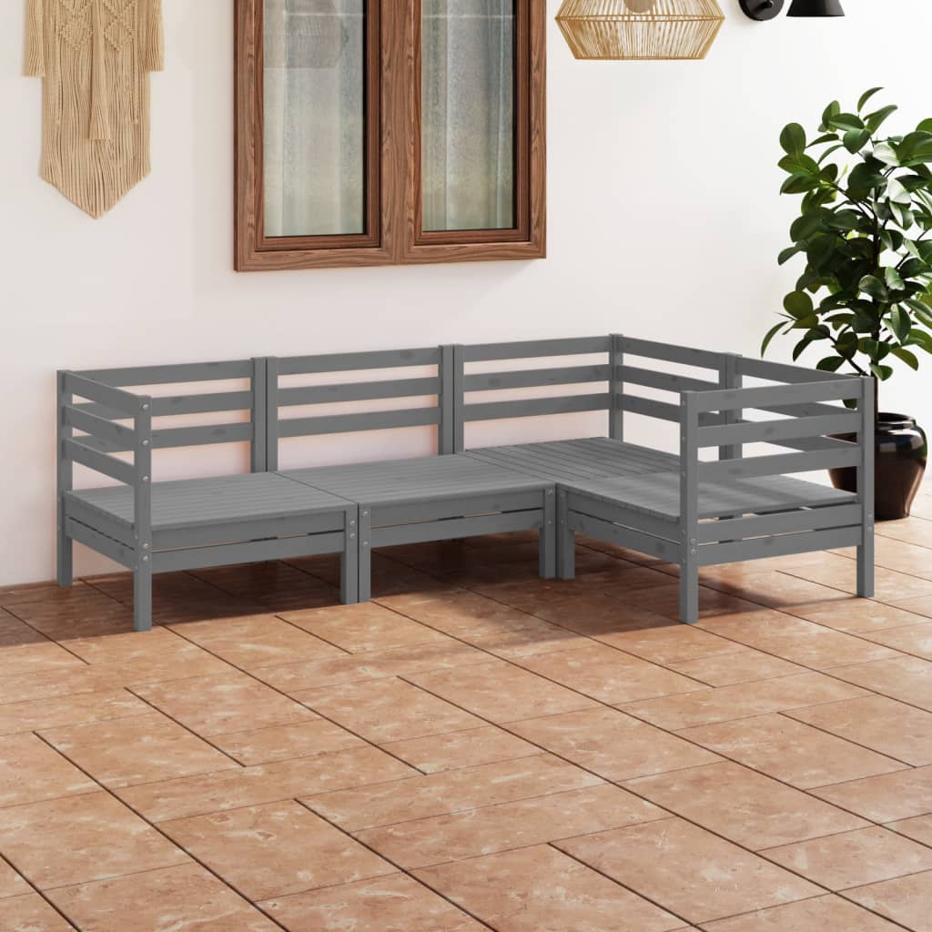 vidaXL 4-delige Loungeset massief grenenhout wit