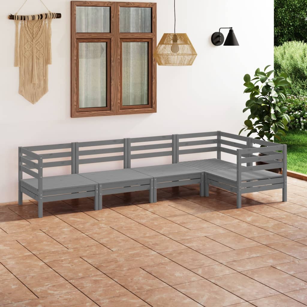 vidaXL 5-delige Loungeset massief grenenhout wit