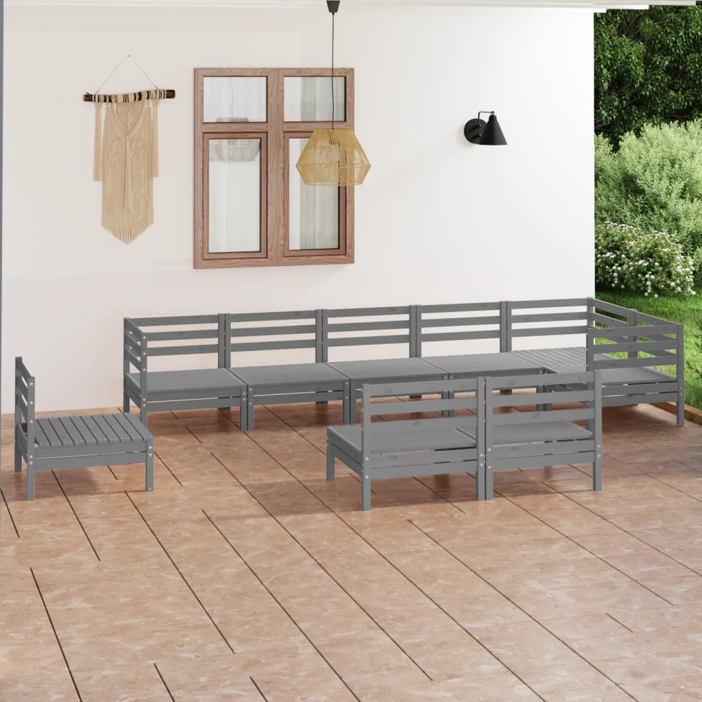 vidaXL 9-delige Loungeset massief grenenhout wit
