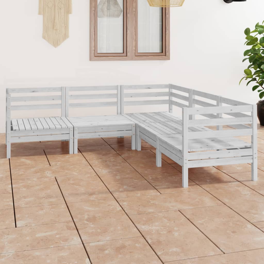 vidaXL 5-delige Loungeset massief grenenhout wit