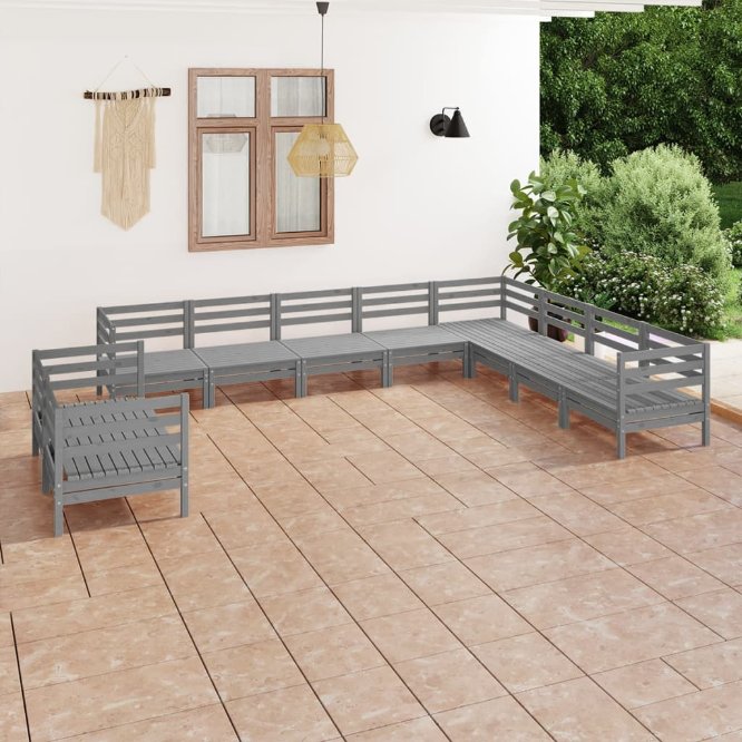 vidaXL 10-delige Loungeset massief grenenhout wit