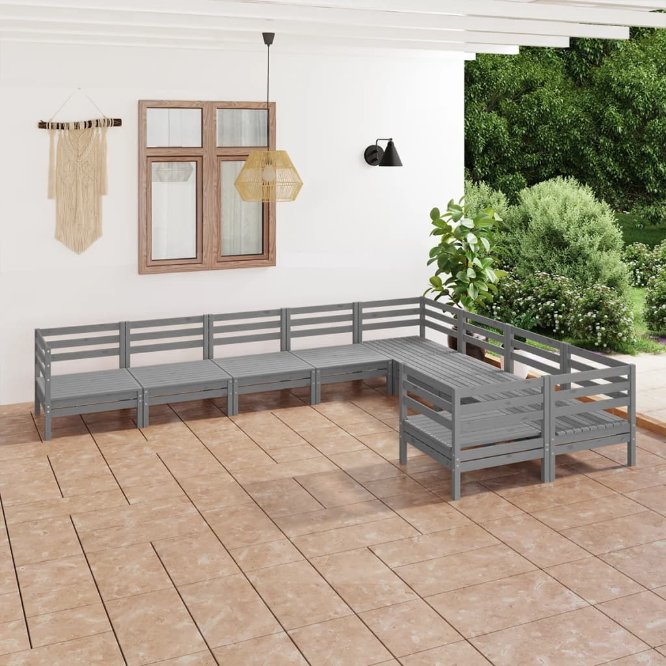 vidaXL 9-delige Loungeset massief grenenhout wit