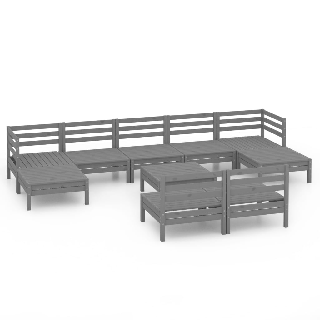 vidaXL 10-delige Loungeset massief grenenhout grijs
