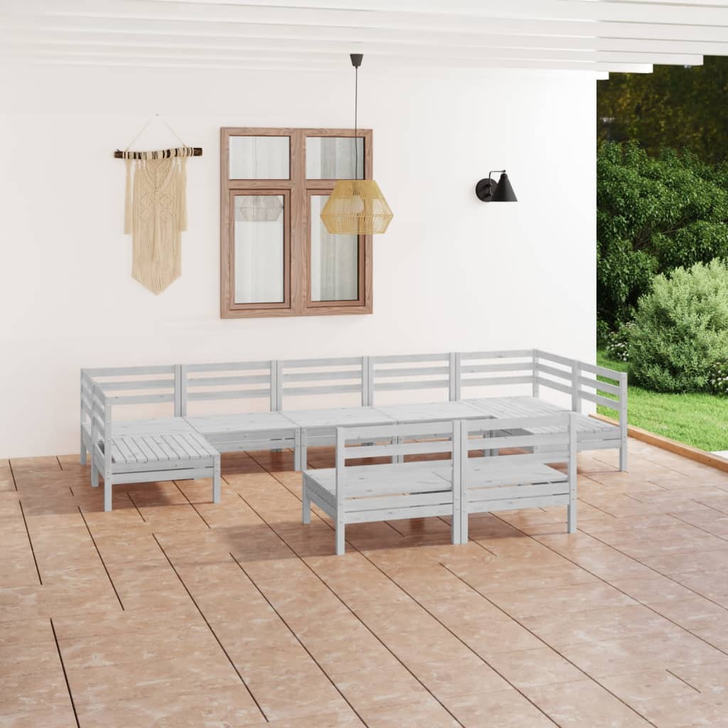 vidaXL 9-delige Loungeset massief grenenhout wit