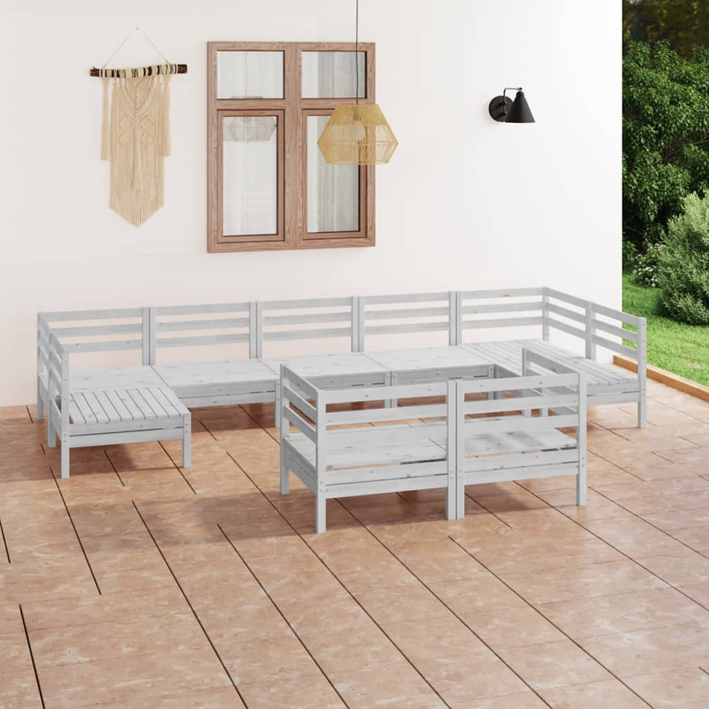 vidaXL 9-delige Loungeset massief grenenhout wit