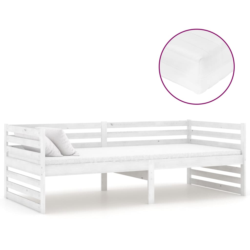 vidaXL Slaapbank met matras massief grenenhout wit 90x200 cm