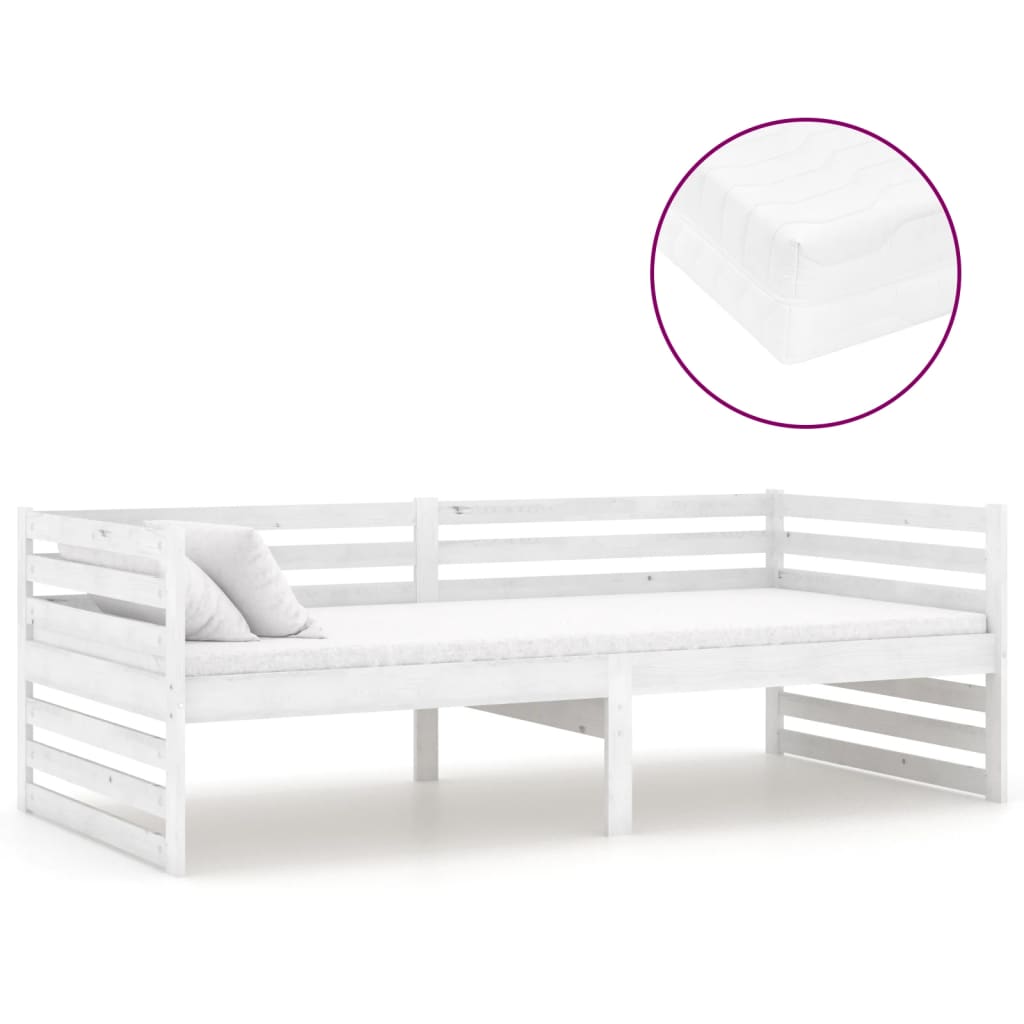 vidaXL Slaapbank met matras massief grenenhout wit 90x200 cm