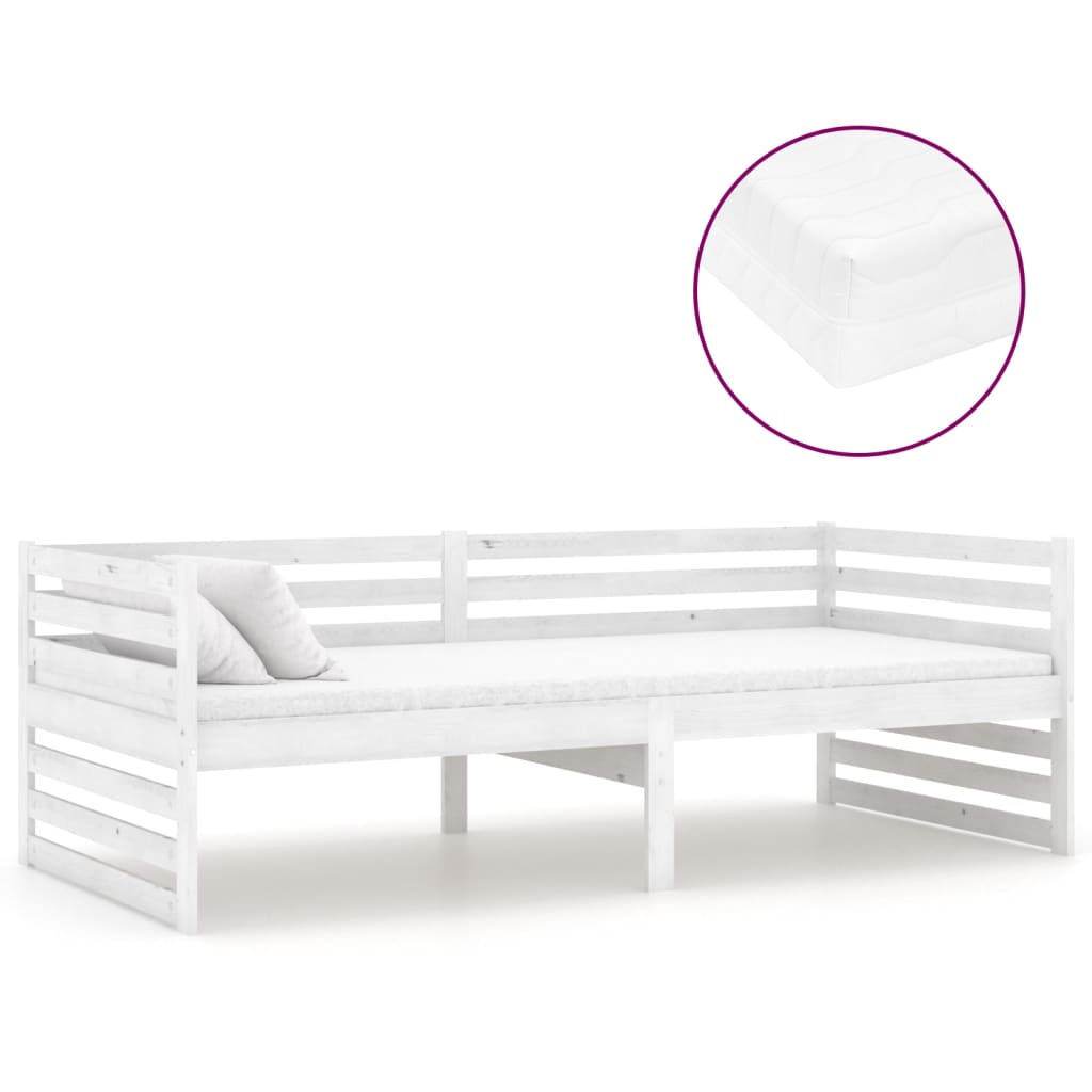vidaXL Slaapbank met matras massief grenenhout wit 90x200 cm