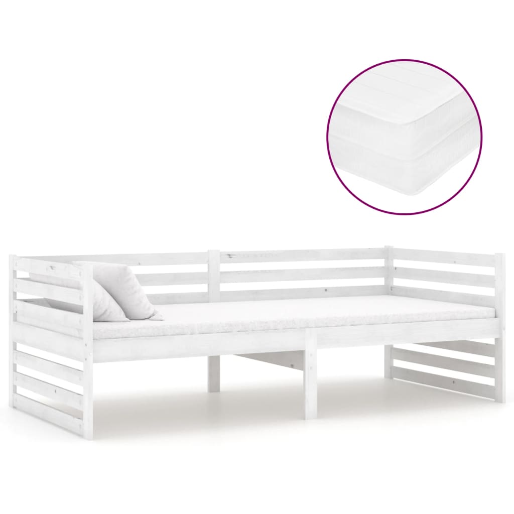 vidaXL Slaapbank met matras massief grenenhout wit 90x200 cm