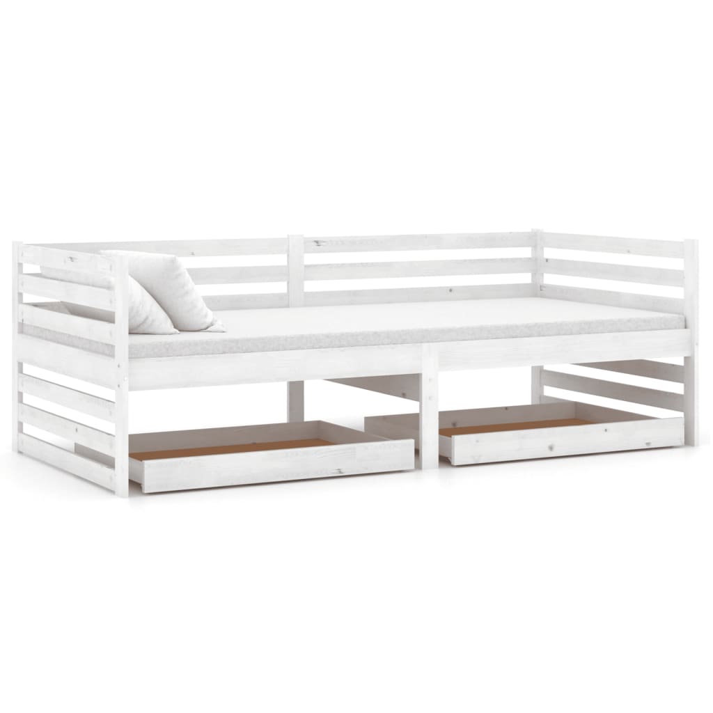 vidaXL Slaapbank met lades massief grenenhout wit 90x200 cm